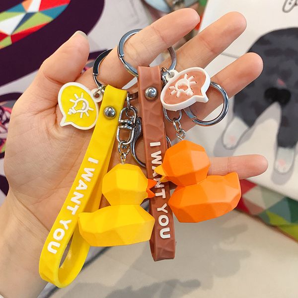 

fashion keychain korean cartoon resin cute faceted duck keychain pendant ins wind key chain couple pendant new, Silver