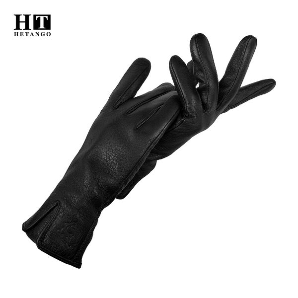 

new women' leather gloves winter outdoor thickening warm soft buckskin black fashion v-shaped decoration ladies cold mittens, Blue;gray