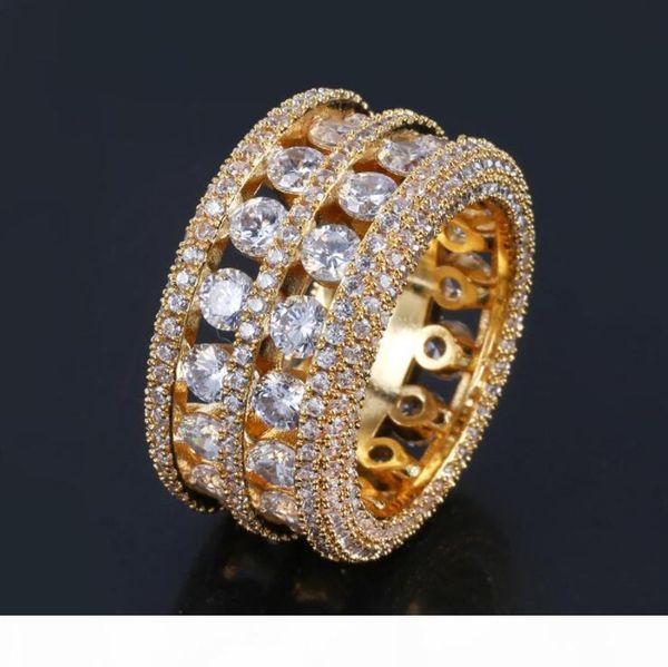 

hip hop double row ring iced out rings micro pave cubic zircon promise diamond finger rings luxury designer brand personality gift, Silver