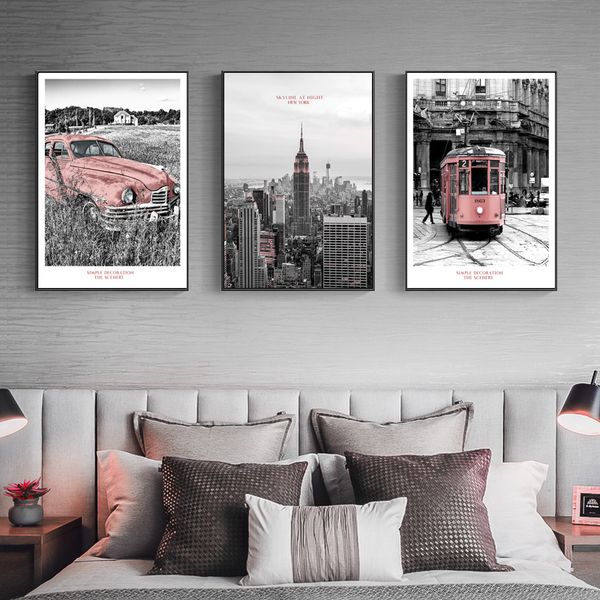 

new york bus landscape wall art canvas painting nordic posters and prints wall pictures for living room home decor no frame