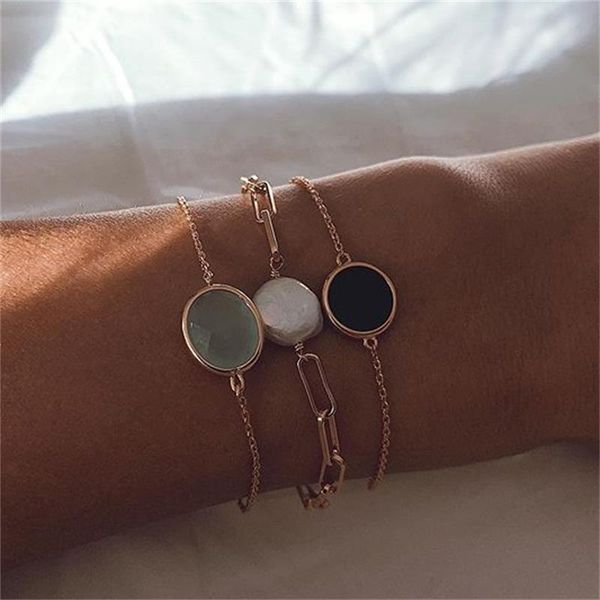 

3pcs/set fashion women bracelets set geometric pearl black blue crystal gold bracelet simple birthday gift female jewelry