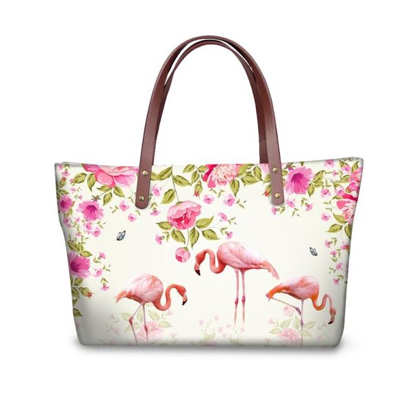 

haoyun luxury women's totes handbag flower flamingos pattern large capacity girls shoulder bags animal design ladies purse bags