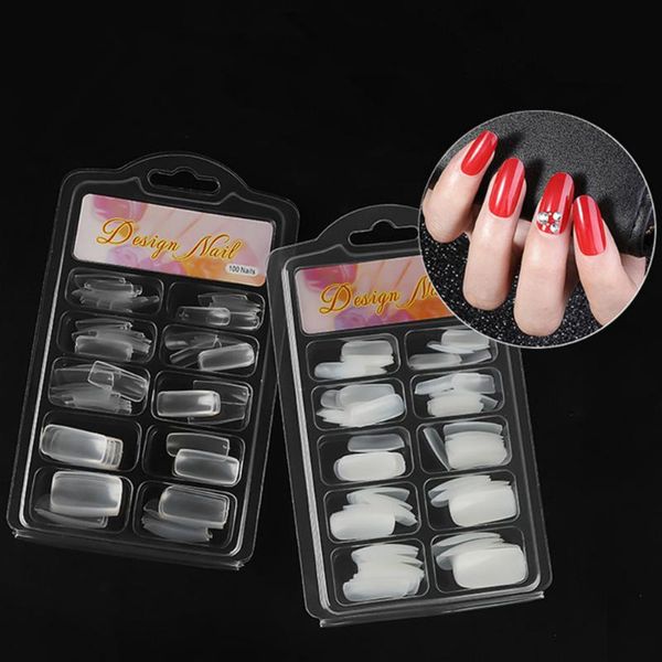 

100pcs tips transparent full/ half cover false french nail art artificial acrylic gel uv manicure design set diy tool, Red;gold