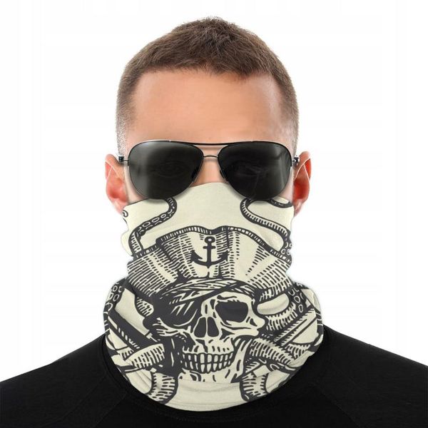 

dust-proof scarf magic tube scarf hand drawn pirate skull with ocs tentacles jogging cycling biking leggings headband, Blue;gray