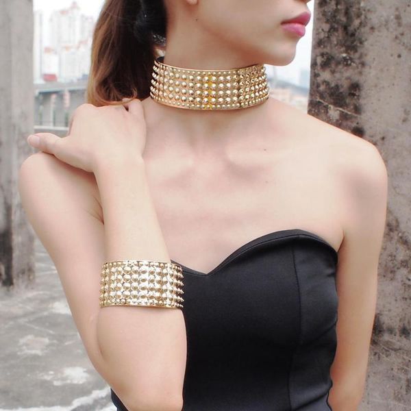 

jewelry set women vintage leather necklaces bracelets set bijoux africain statement choker necklaces adjustable, Silver