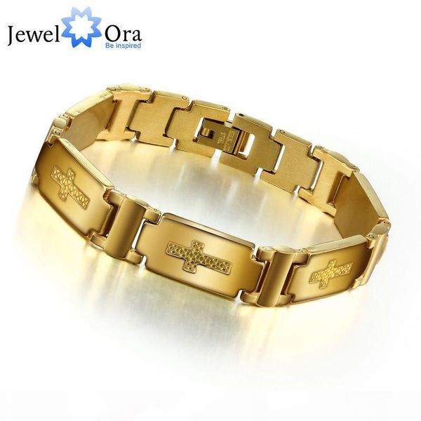 

fashion cross accessorise man bracelet 304l stainless steel with gold plated bracelet for men (jewelora ba101127, Golden;silver