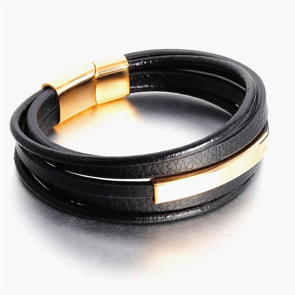 

stainless steel accessories combination leather men's bracelet classic multi-layer luxury style for handsome boys gift, Black