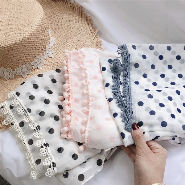 

lace dot scarf women scarf autumn winter south korea long white pink dot pattern shawl birthday gifts, Blue;gray