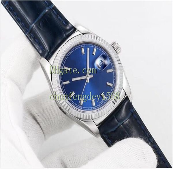 

mechanical 36mm wristwatches 118135 118138 118139 316l eta 2836 movement fluted 18k white gold bezel leather strap automatic mens watches, Slivery;brown