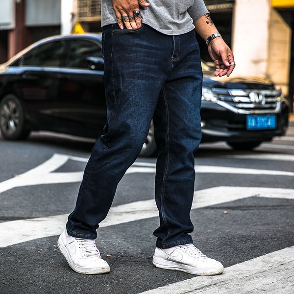 

men's jeans winter men baggy mens hip hop long casual plus thickening youth waist loose large size fit, Blue