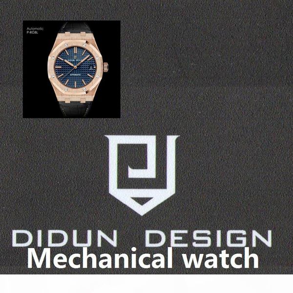 

didun men watches mechanical automatic watch rosegold male fashion business watch leather strap wristwatch, Slivery;brown