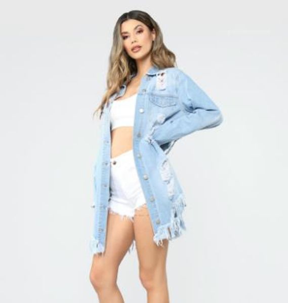 

jeans jacket long sleeve lapel neck washed frayed coats fashion casual spring women outwear clothing women designer ripped, Black;brown