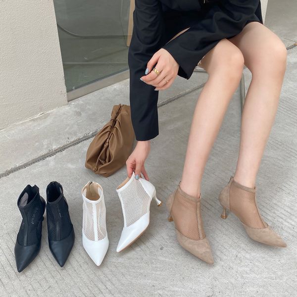 

womens shoes black ankle boots casual low heel pointed toe white boots fashion mesh high heel womens fall
