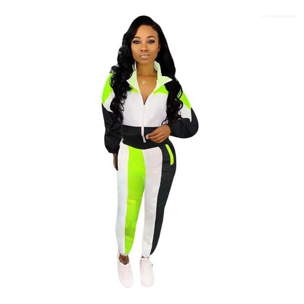 

casual long sleeve pencil pants 2pcs sets womens designer tracksuits fashion panelled colors two piece pants, White