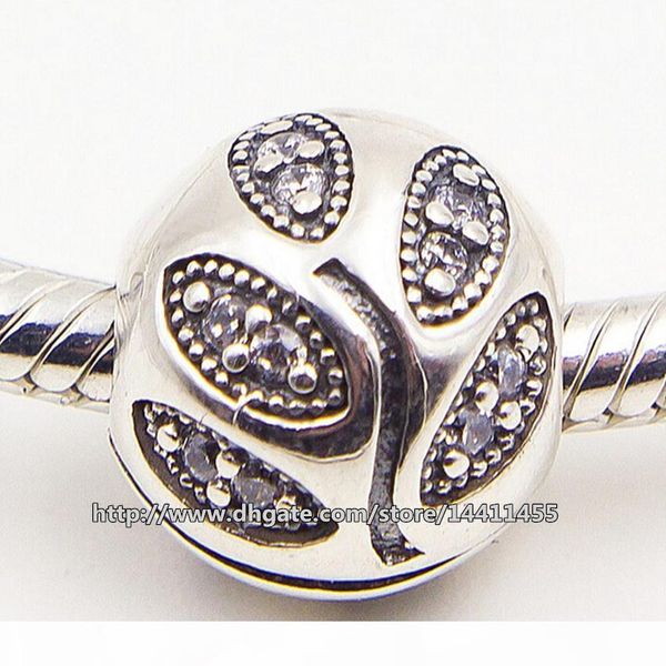 

925 sterling silver sparkling leaves charm bead with clear cz clip fits european pandora jewelry bracelets & necklaces, Black