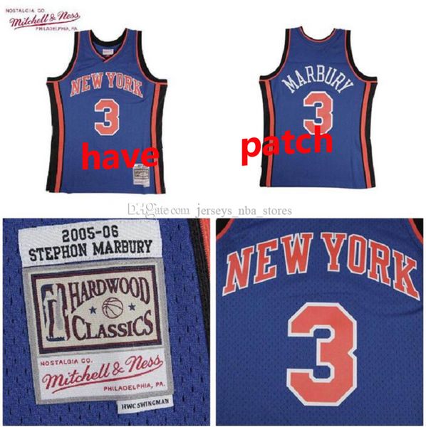 

men's basketball new york knicks 3 stephon marbury mitchell & ness 2005-06 hardwoods classics authentic jersey 01, Black;red