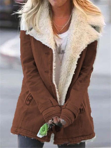 

lapel neck long sleeve women outerwear new women designer coats casual women winter coats warm fleece, Black;brown