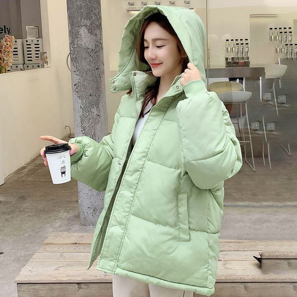 

women's down & parkas short winter jackets plus size solid loose woman stand collarr thick cotton padded hooded casual overcoat female, Black