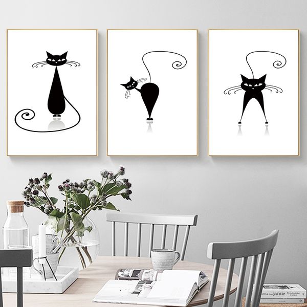 

минималистский kawaii животные черные кошки глава canvas a4 печать плаката nordic wall фото baby shower подарки home decor живопись
