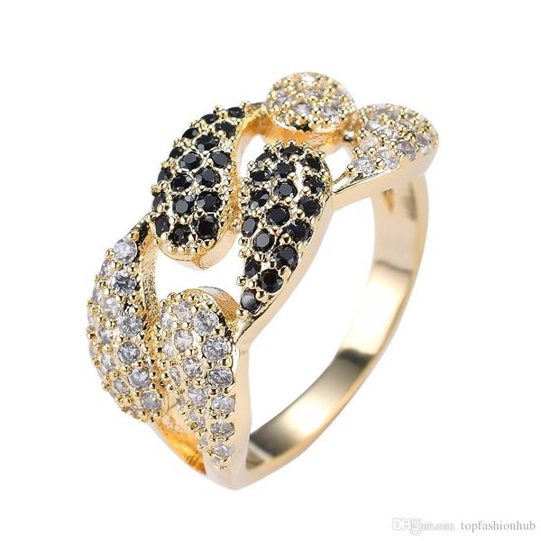 

hip hop men's rings micro-inlaid zircon ring gold plated brass ring bling bling ice out jewelry, Golden;silver