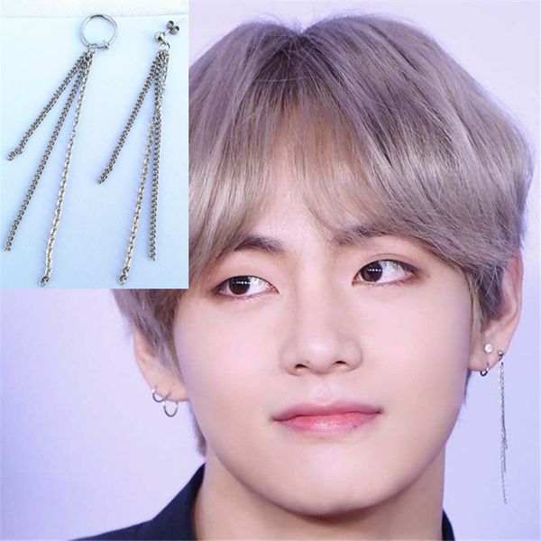 

kpop dna korean star v earrings earrings long men bangtan boys stud earring for women men chain accessories, Golden;silver