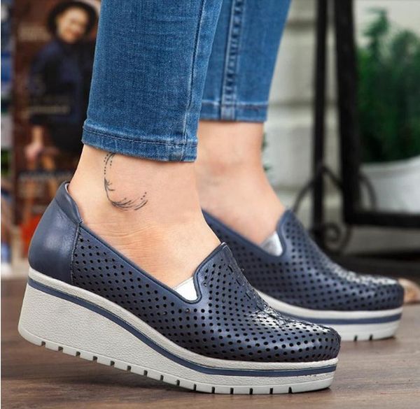 

женские летние насосы на низком каблуке клиньев pu кожа офис обувь женщина моды ткани ботильоны женская mujer sapato feminino n637, Black