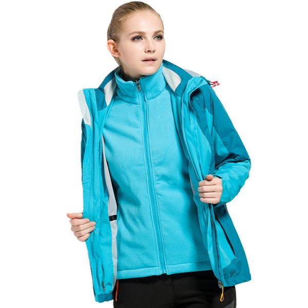 

new women & men's windbreaker hiking jackets waterproof outerwear sport hoodied camping trekking 2 in 1 warm coats winter f09, Blue;black