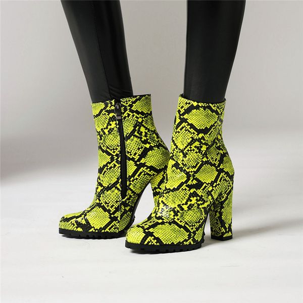 

boots ymechic winter 2021 trendy booties woman snake print high heels women silver yellow block heel womens ankle shoes 42, Black