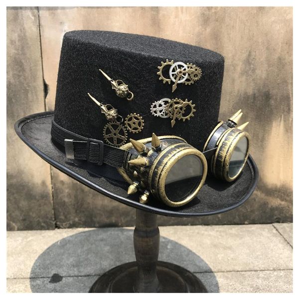 

men women handmade steampunk hat with gear glasses magic hat performance bowler size 57cm steampunk, Blue;gray