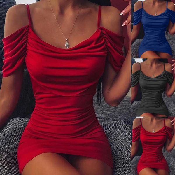 

women cold shoulder bodycon dress ladies evening party mini dress spaghetti strap silk short sleeve club vestidos, Black;gray