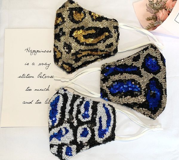 

fashion new sequined leopard print mask mesh mask breathable foldable mouth masks reusable reusable anti-dust protective masks