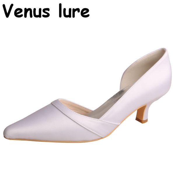 

discount womens low heel dress shoes wedding white satin pointed toe pumps, Black