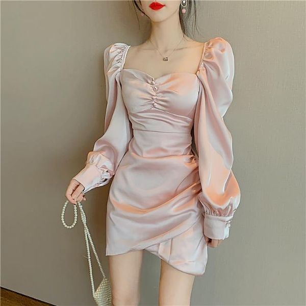 

casual dresses women mini short party dress long sleeve square collar slim bodycon female chic korean fashion vestidos, Black;gray