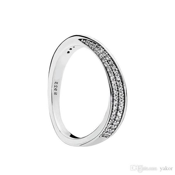 

new elegant wave cz diamond ring set original box for pandora 925 sterling silver luxury fahion women wedding rings, Slivery;golden