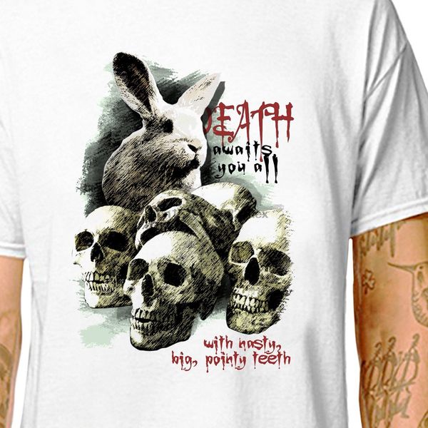 

t-shirt monty python killer rabbitmen's & women's tees in (lazycarrot) holy grail bunny funny movie king arthur quest