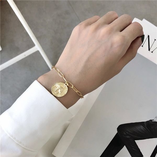 

cold wind restoring ancient ways is the queen's head bracelet chain chain bracelet with personality geometry coins, Black