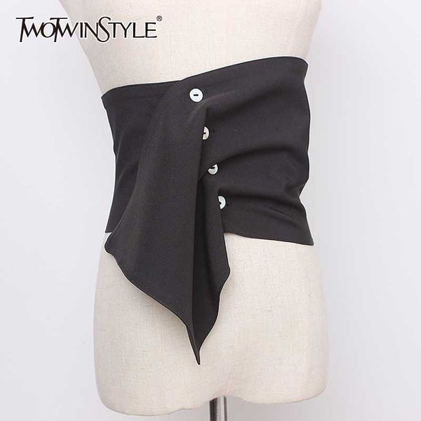 

twotwinstyle elegant asymmetrical women girdles irregulae ruched shell buckle girdle for female fashion accessories 2020 summer, Black;brown