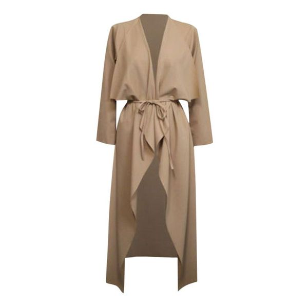 

trench coat femme beige womens-ladies-maxi-long-sleeve-waterfall-belted-duster coat long style 4, Tan;black