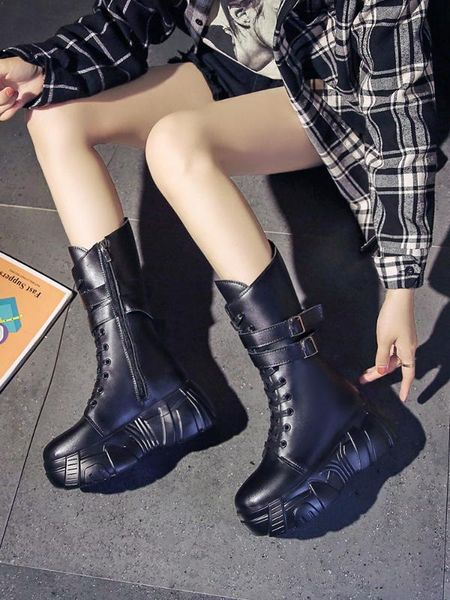 

boots women british wind middle tube new black wedges boot