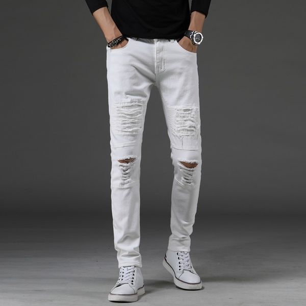 

trendy trousers and pants jeans with holes and slim fit men's jeans men's stretch leggings 820 sgwtv, Blue