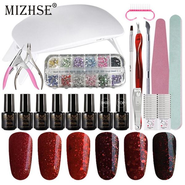 

mizhse gel polish set primer coat soak off manicure set for nail art kit gel varnish nail polish 6w uv lamp dryer tools
