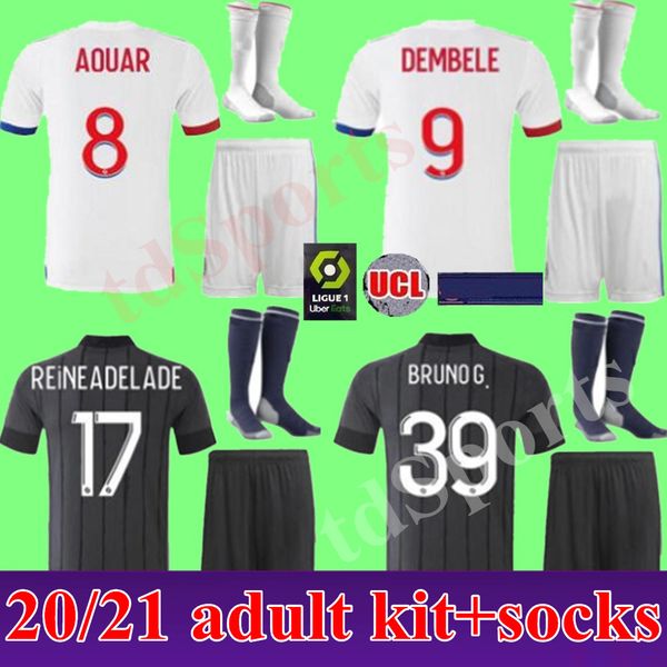 

2020 2021 olympique lyonnais soccer jerseys aouar memphis traore fekir dembele 20 21 lyon maillot de foot men kit football shirt, Black