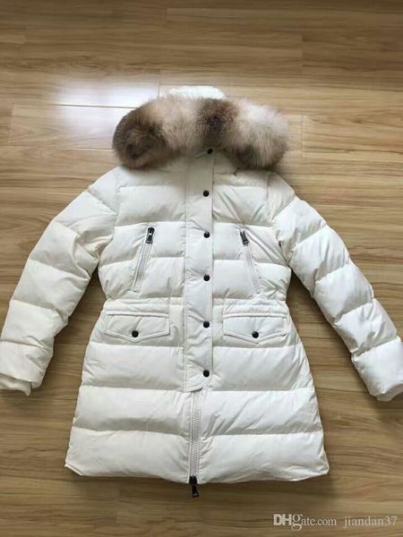 

winter fashion women down winter coat thickening female clothes real fox fur collar hood down jacket long collect waist, Black