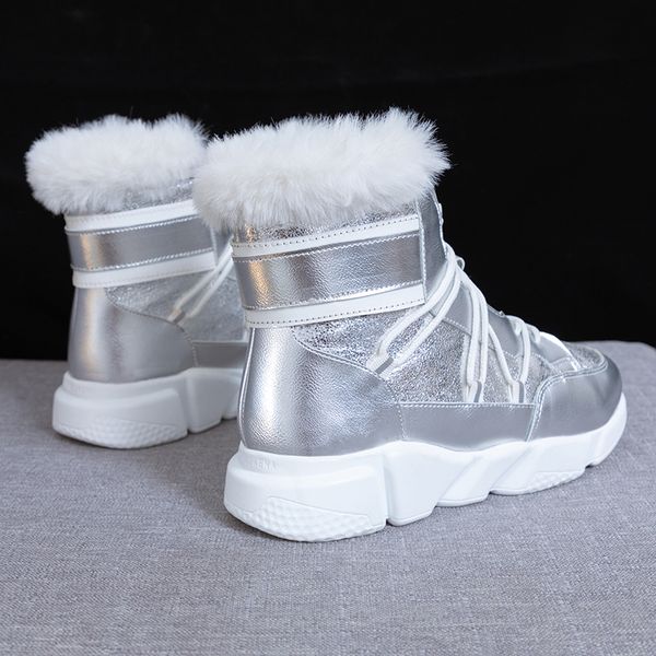 

2020 platform shoes winter snow boots women ankle boots narrow band lace-up silver sequined cloth shoes women waterproof boot, Black