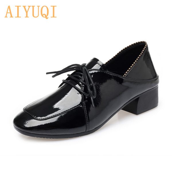 

aiyuqi shoes women autumn 2020 new square toe women's casual shoes lace up brock mid heel women's large size 41 42 43, Black