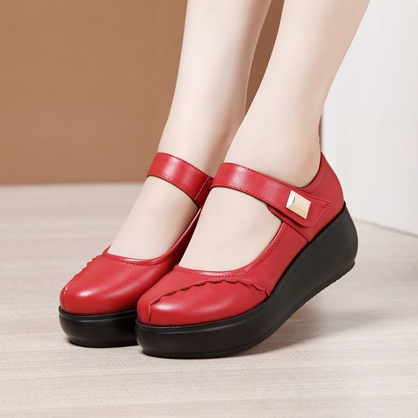

autumn 2020 high heel wedges shoe women platform round head ladies heels, Black