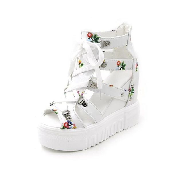 

2020 summer new inside trend women's sandals thick bottom slope heel super high heel 11cm flower fish mouth women's shoes, Black