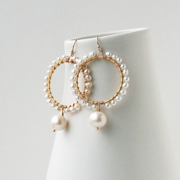 

other natural pearl earrings circle pendientes handmade 14k gold filled jewelry boho oorbellen brinco vintage, Golden;silver