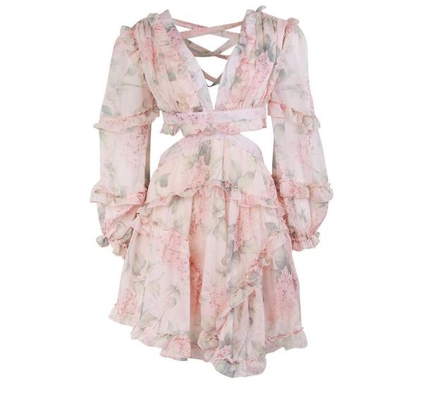 

twotwinstyle boho floral ruffle pink bandage beach dress 2019 summer clothes for women long sleeve korean elegant003, Black;gray