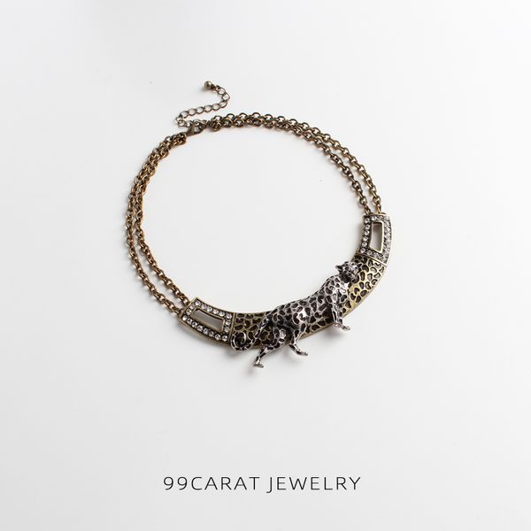 

nine nine european and american style brand texture retro old leopard exaggerated short necklace men and women personality, Silver